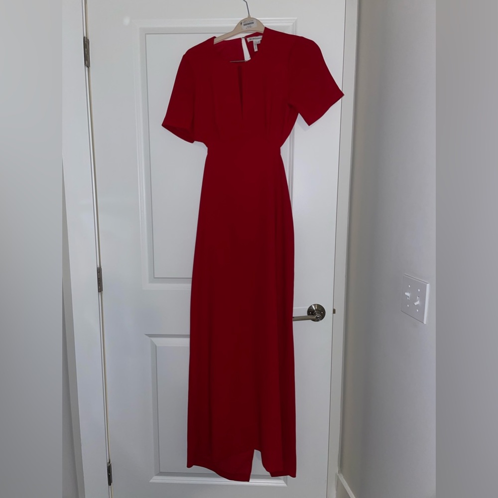 Red BCBG Gown with Short Sleeves and Cut Outs